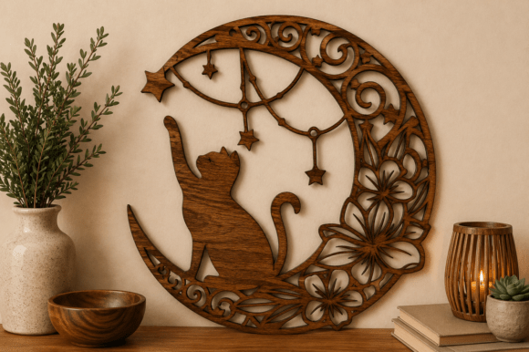Download Moon Cat Wall Art SVG Laser Cut File - Moon Collection