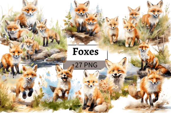Download Watercolor Foxes Clipart Bundle - Foxes Collection