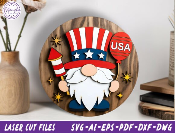 Download Patriotic Gnome Laser Cut File SVG - Premium Bundle