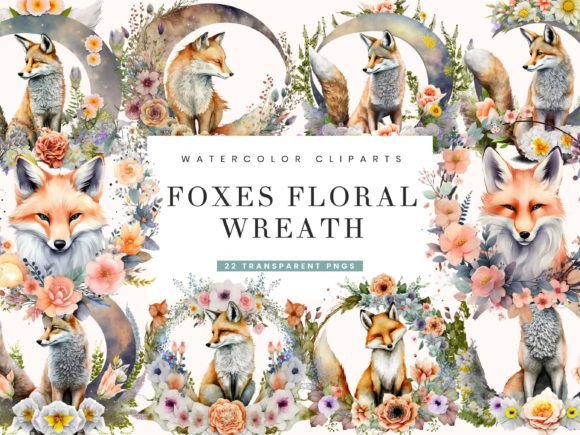 Download Foxes Floral Wreath Clipart Bundle - Foxes Collection