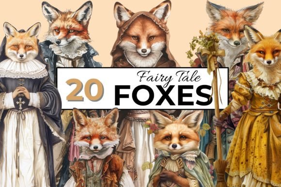 Download Fairy Tale Foxes Watercolor Clipart - Foxes Collection