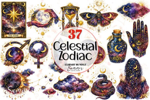 Download Mystical Moon Stars Celestial Zodiac - Moon Collection