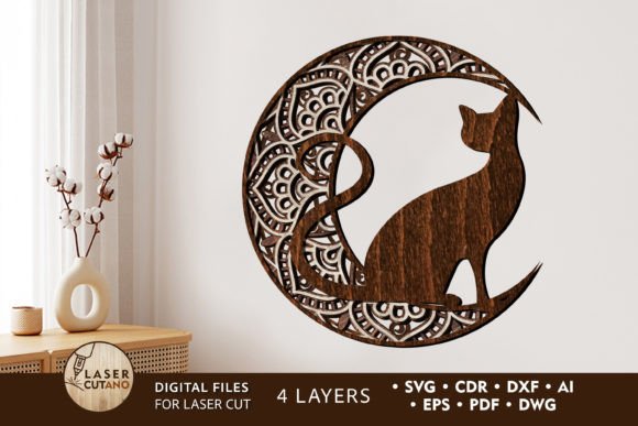 Download Mandala Moon and Cat, Multilayer Decor - Moon Collection